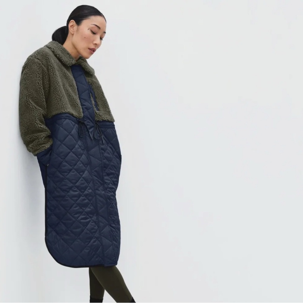 Everlane Green and Blue Teddy Jacket Oversized Quilted Design